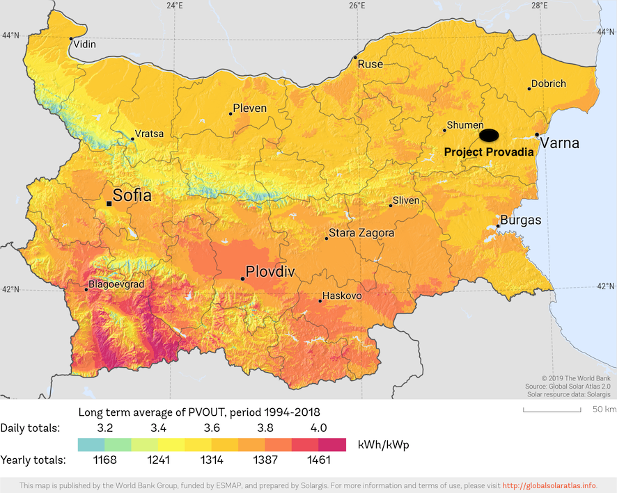 Solar irradiance map of the project location